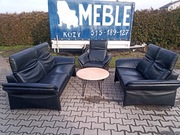 Komplet Rozkładany RELAX 3+2+1 i Stolik , Skóra Czarna