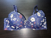 Granatowy biustonosz push-up 80C w kwiaty, bezszwowy