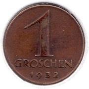 AUSTRIA 1 grosz 1932, KM# 2836, XF