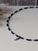 Naszyjnik choker BOHO NOIR - noc Kairu, akwamaryn i piórko - rękodzieło