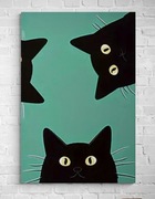 Obraz na Płótnie Czarne koty z ciekawością Ręcznie Malowany Akrylami 80x120