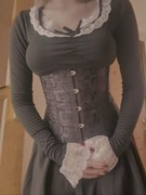 Klasyczny czarny gorset gotycki koronkowy wiązany pas UNDERBUST XS