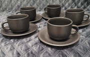 Stylowy komplet 5 filiżanek z podstawkami matowa czerń |Thailand ceramika 