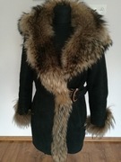 Kożuch Futro Jenot Damskie R S M L Kurtka Skóra Naturalna BDB Ciepła