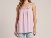 Różowa tunika top, koronka,  pudrowy róż, 100% wiskoza, rozmiar M/ L