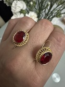 Kolczyki Vintage retro z czerwoną cyrkonią 