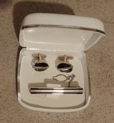 Spinki do mankietów i klips do krawata  srebrne z czarnym akcentem