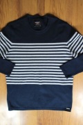 Sweter Superdry r. XL granatowo-biały okrągły dekolt męski bawełna 