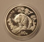 PANDA 10 YUAN JUANÓW 1997 CHINY PANDA 1 OZ 999 1 UNCJA SREBRA RZADKA PIĘKNA