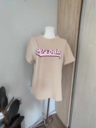Koszulka damska beżowa z różowym nadrukiem 90’s Baby r.Uni krótki rękaw