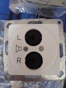 Gniazdo głośnikowe stereo DIN - Hager Polo Optima białe - nowe