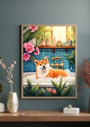 Plakat Shiba Inu w kąpieli 30x40cm  