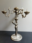 Secesyjny kandelabr / świecznik figuralny, Sygnatura GMW Warszawa – 27 cm