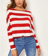 bluzka z długim rękawem w biało czerwone poziome pasy r. S  bawełna 100