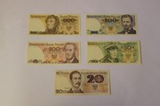 Zestaw banknotów PRL 20 zł + 50 + 100 + 200 + 500 zł