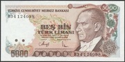 Turcja 5000 lirasi 1970 - Ataturk - stan bankowy UNC