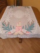 Obrus/bieżnik świąteczny żakardowy biały z nadrukiem