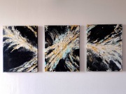 Tryptyk Obraz Abstrakcja Złoto Czarny Turkus 3x30x40 Ręcznie Malowany