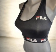 Markowy czarny biustonosz top sportowy bokserka Fila r 34 XS krótka bluzka