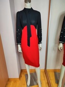 Czarna Czerwona wiązana elegancka sukienka perły NOWA L (7)