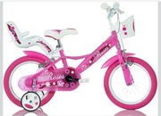 Rower dla dziewczynki rozmiar 14" z fotelikiem dla lalki i koszykiem