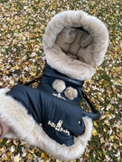 Luksusowy śpiworek do wózka, mufka, kołnierz futro