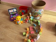 Laptop Fischer Price + klocki drewniane ZOO + kaczuszka gra i chodzi