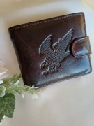 Duży Męski portfel skóra naturalna - Brąz- Orzeł
