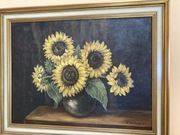 Wazon słoneczników, obraz olejny, rarytas