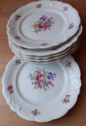 Talerze obiadowe płaskie(6szt),wzór kwiatowy z różą/Wałbrzych porcelana PRL