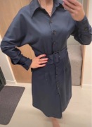 Sukienka granatowa modna kołnierzyk xs do biura midi modna nowa