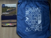 Koleje Małopolskie KMŁ zestaw zeszyt pocztówka worek torebka kolej