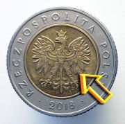 5 ZŁOTYCH 2018 MONETA [nr 163] DESTRUKT - DUŻA NADLEWKA NA ORLE