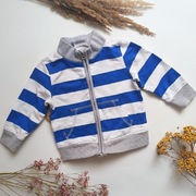 Bluza ze stójką stojka 80 na zamek w paski pasy bawełniana długi rękaw nieb