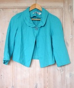 vintage lniany turkusowy komplet - żakiet i spodnie - 100% len - 38