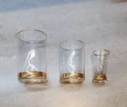6 kompletów złoconych: szklanka, literatka i kieliszek + GRATIS !!! 