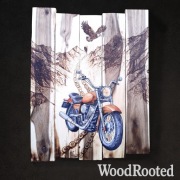 Obraz na drewnie Unikat Handmade Motocykl Vintage Pirografia