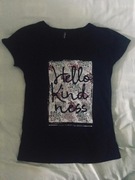 granatowa damska bluzka koszulka tshirt nadruk kwiaty napis hello kindness