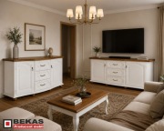 Stylowa Komoda 120`LUDWIK ECRU z Dębowym Blatem BEKAS Producent Mebli