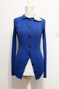 Rhea. wełna Merino niebieski sweter rozpinany rib cardigan S button
