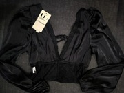 Czarna satynowa bluzka z koronką NOWA firmy Vinceotto