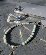 Biżuteryjna smycz do telefonu Agat kiwi i Jadeit, Mattè Prism