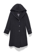Damski Płaszcz z Kapturem Wełna Kaszmir Czarny Hettemarks |R. 40