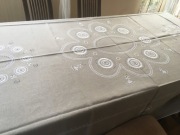 Obrus lniany, haft ręczny kurpiowski - 350x180 cm