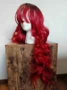 Peruka Damska Długa Falowana Czerwona Ombre Grzywka 65cm NOWA