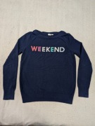 Granatowy elegancki bawełniany sweter napis weekend Gap 34