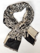 Chusta szal elegancka w kwiaty Chusta damska beżowo czarna