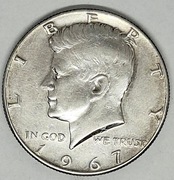 Srebrna moneta 1/2 dolara, half dollar, Kennedy 1967