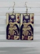 Kolczyki Batkot decoupage grafika kot batman obserwator Handmade