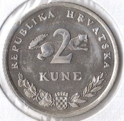 CHORWACJA 2 kune 1998, KM# 21, AU, tekst łaciński